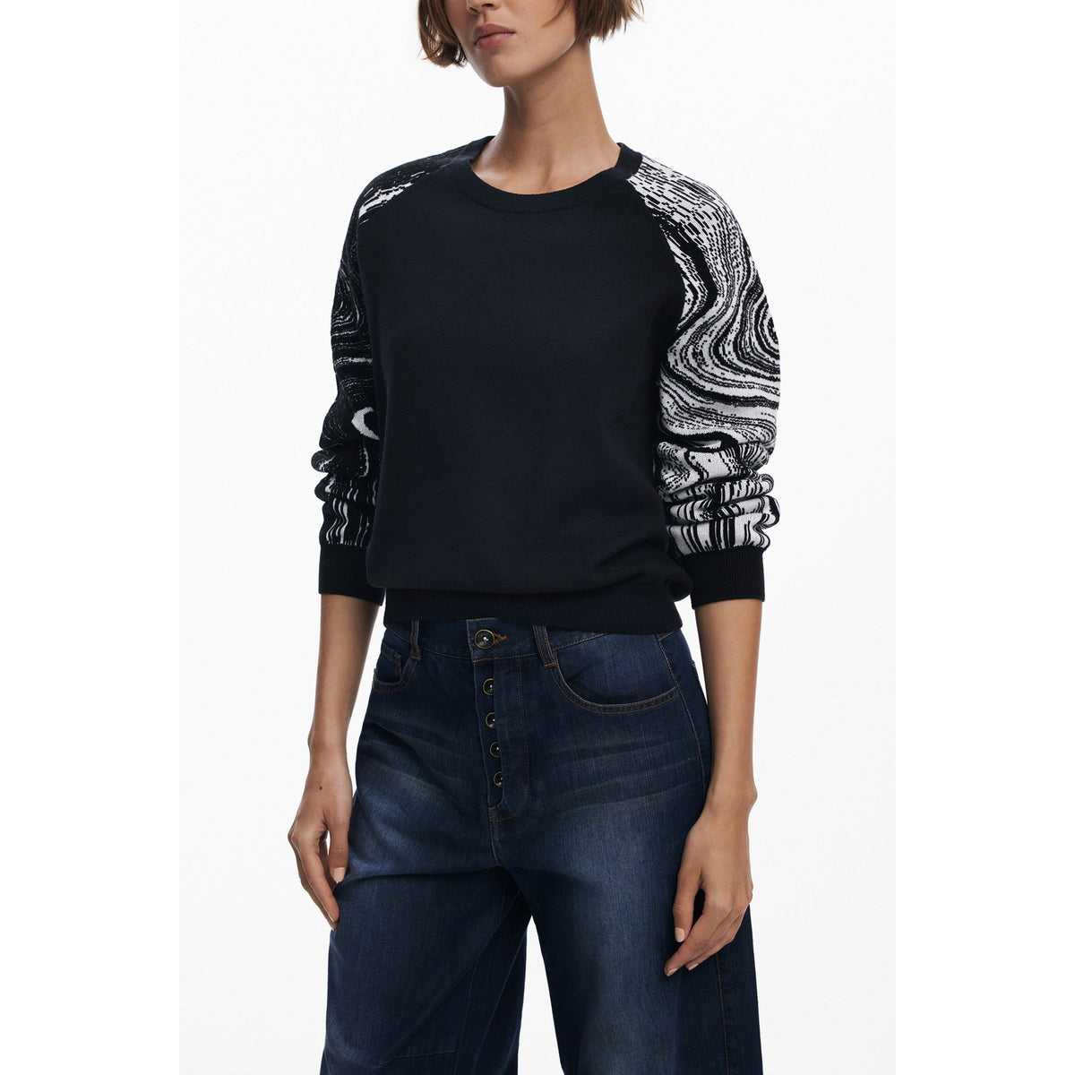 Desigual Pulover 25WWJF28 NEGRU